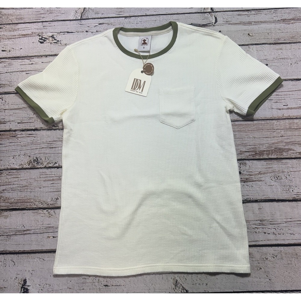 Dandy Del Mar The Cannes Waffle Knit Ringer Tee Ivory Green Size Small NWT